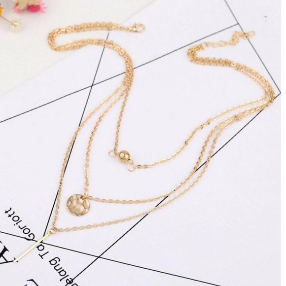 Gold Color Three Layer Chain with Evil Eye Charm Necklace - Picture 2 of 3